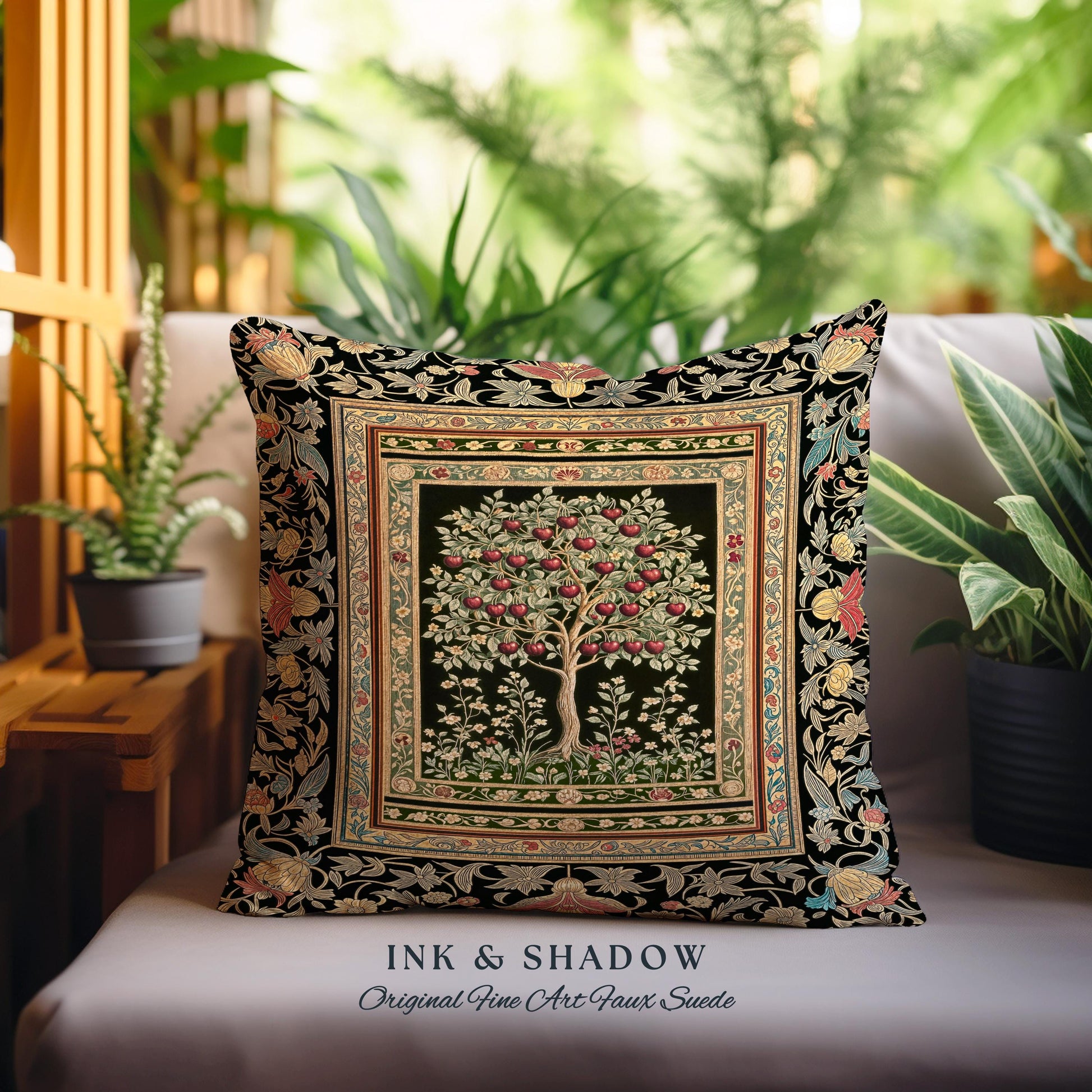 Rustic Garden Tree of Life Tapestry Pillow Decorative Throw Cushion