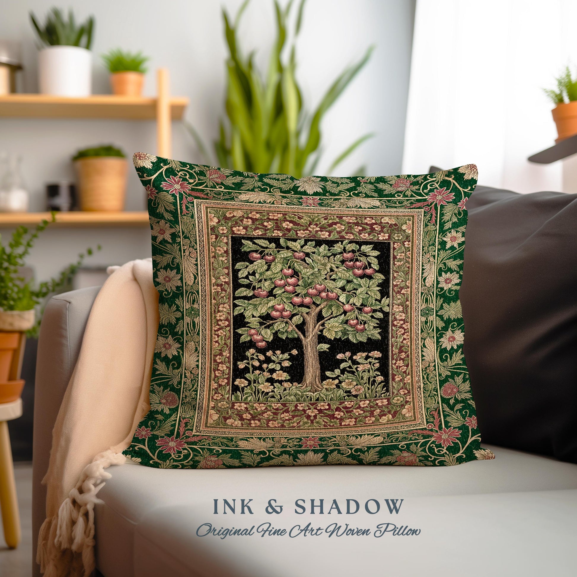 Woodland Folklore Tree of Life Tapestry Pillow Decorative Throw Cushion