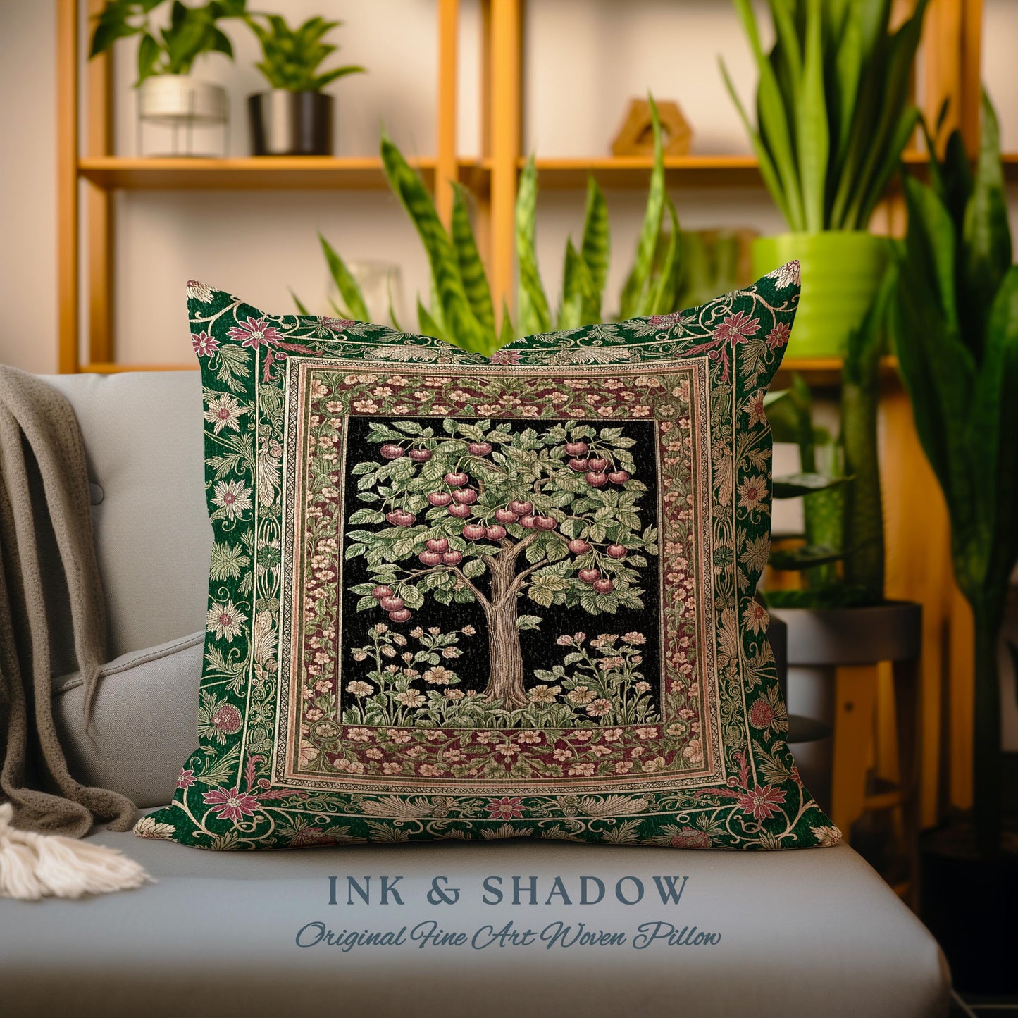 Woodland Folklore Tree of Life Tapestry Pillow Decorative Throw Cushion
