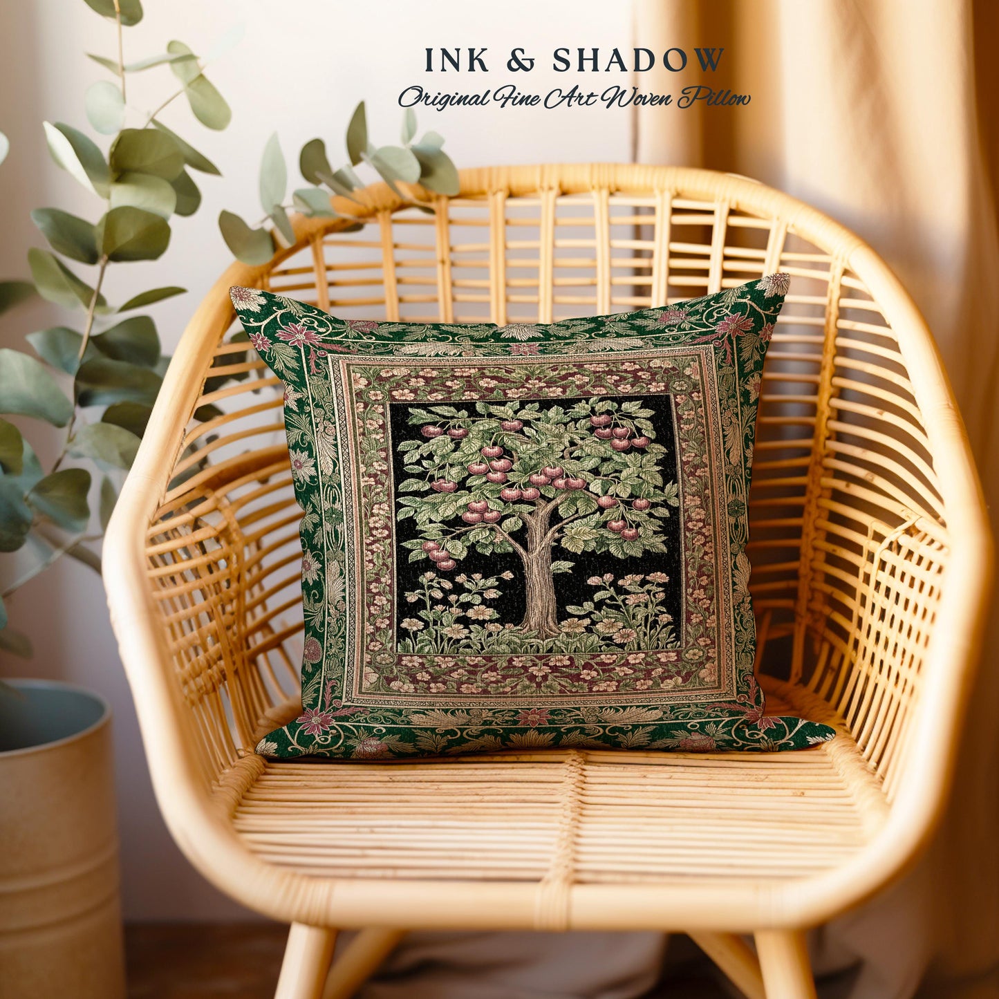 Woodland Folklore Tree of Life Tapestry Pillow Decorative Throw Cushion