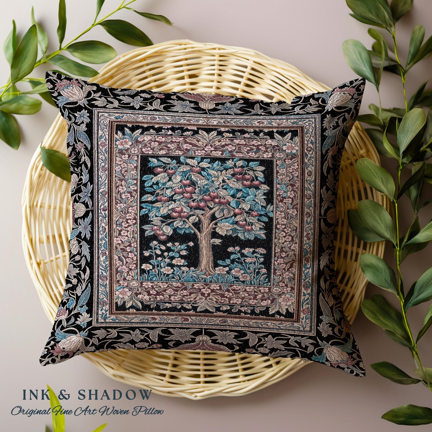 Mystical Dark Academia Tree of Life Tapestry Pillow Decorative Throw Cushion