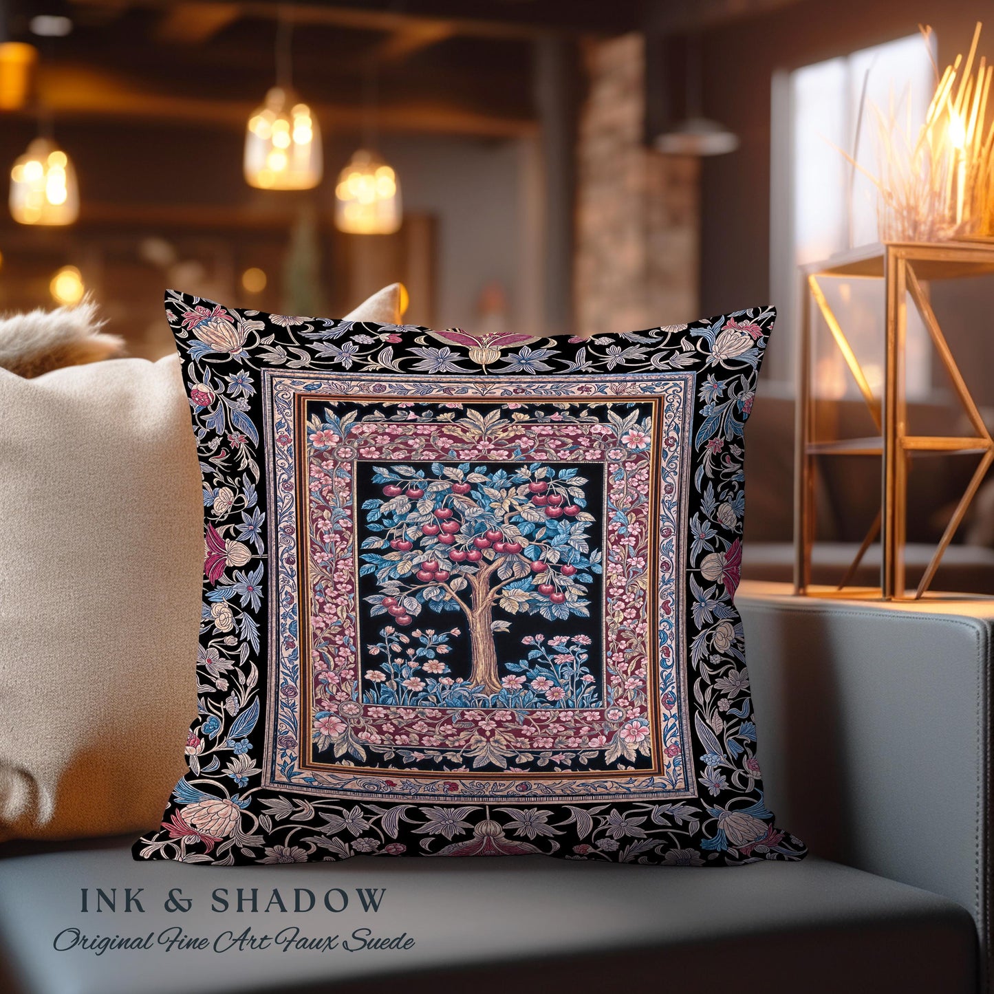 Mystical Dark Academia Tree of Life Tapestry Pillow Decorative Throw Cushion