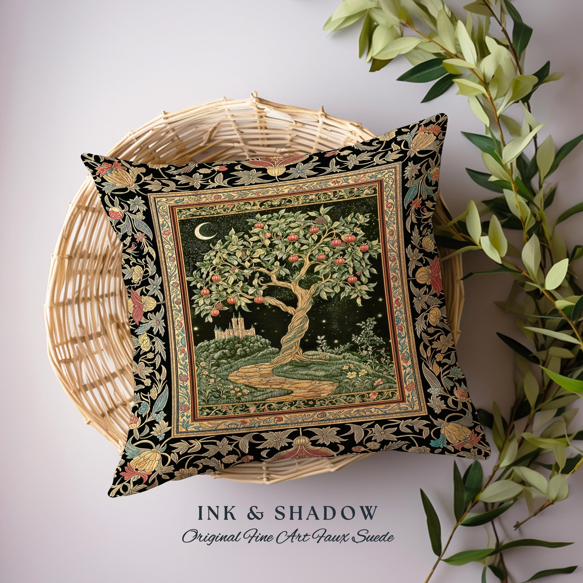 Moonlit Magic Whimsical Tree Tapestry Pillow Decorative Throw Cushion