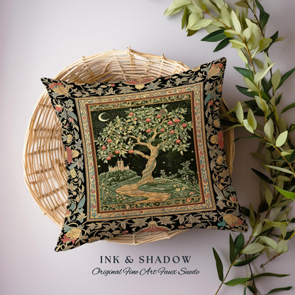 Moonlit Magic Whimsical Tree Tapestry Pillow Decorative Throw Cushion