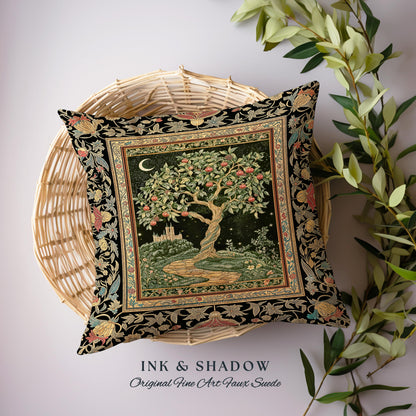 Moonlit Magic Whimsical Tree Tapestry Pillow Decorative Throw Cushion