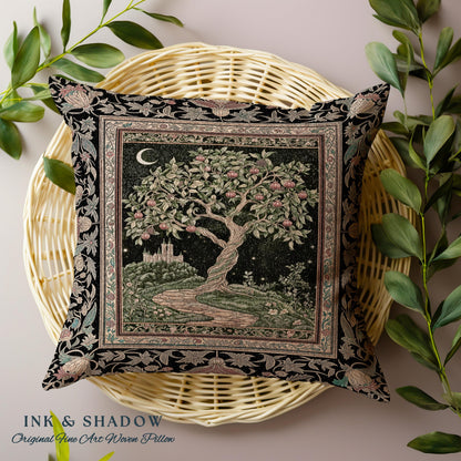 Moonlit Magic Whimsical Tree Tapestry Pillow Decorative Throw Cushion