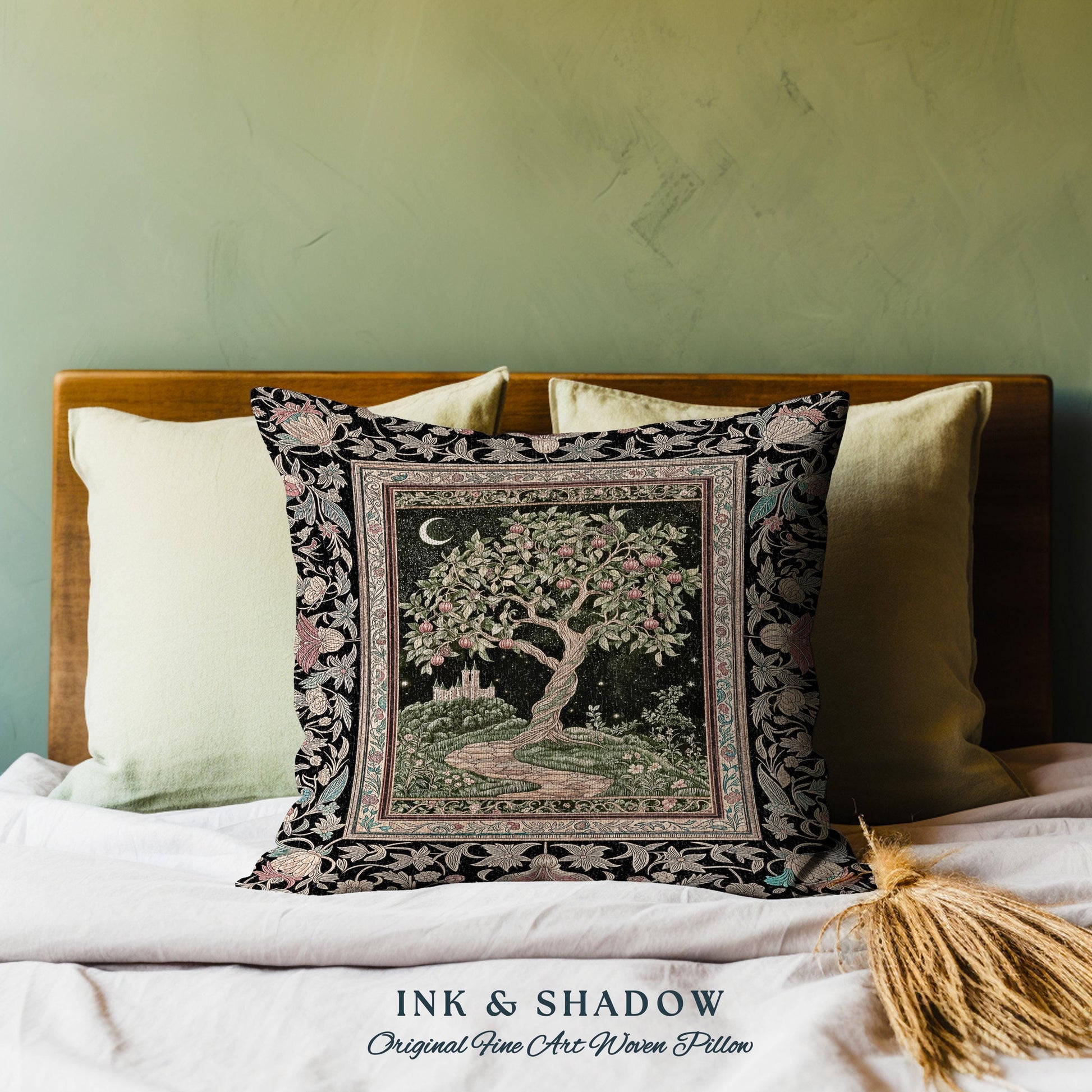 Moonlit Magic Whimsical Tree Tapestry Pillow Decorative Throw Cushion