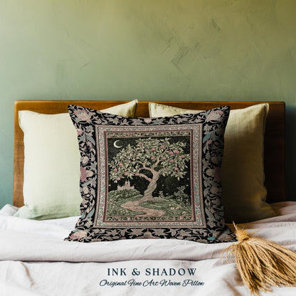 Moonlit Magic Whimsical Tree Tapestry Pillow Decorative Throw Cushion