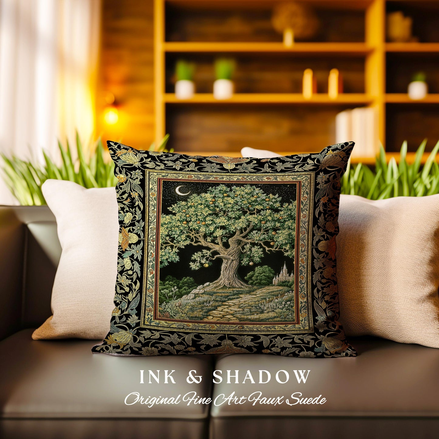 Emerald Aesthetic Folklore Tree Tapestry Pillow Decorative Throw Cushion