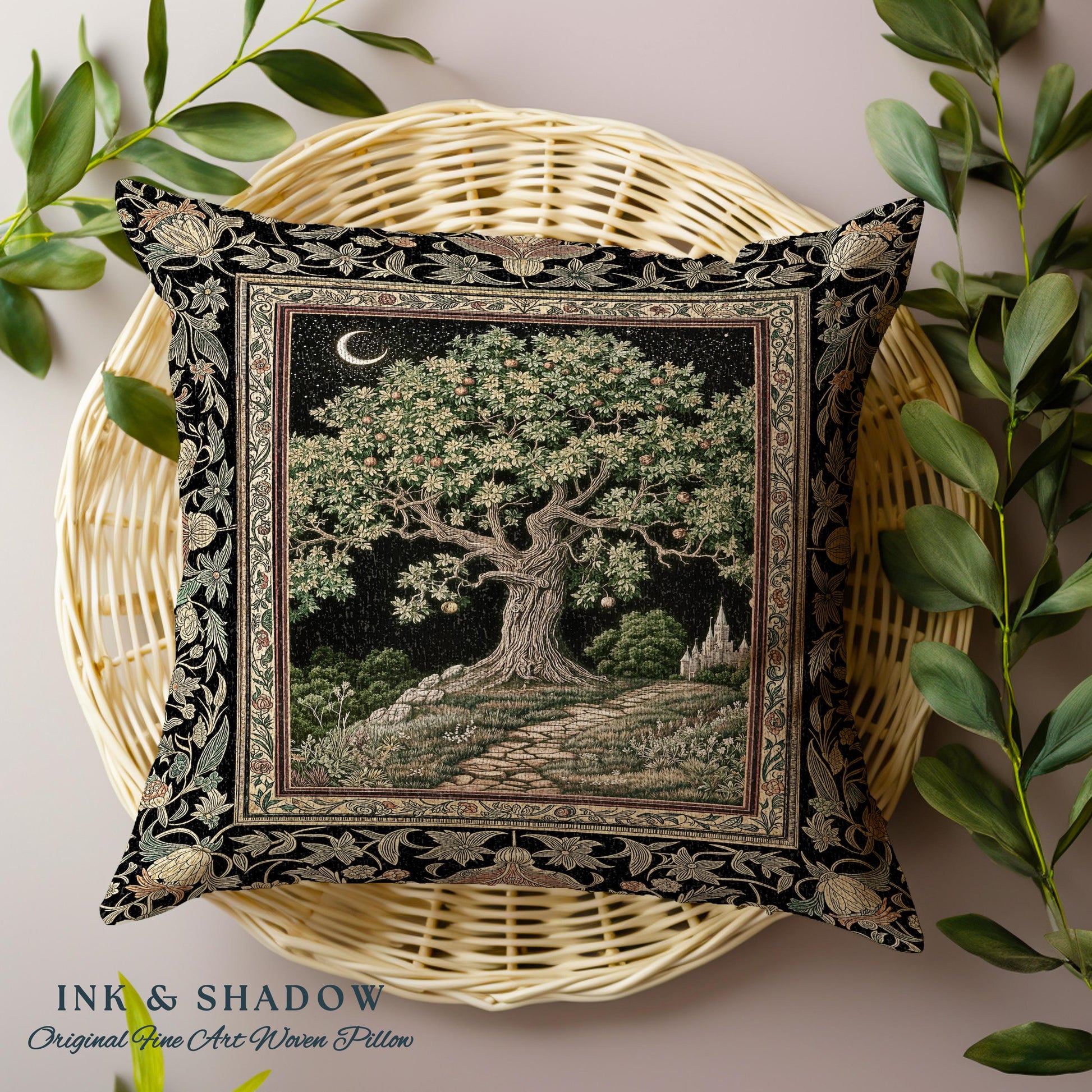 Emerald Aesthetic Folklore Tree Tapestry Pillow Decorative Throw Cushion