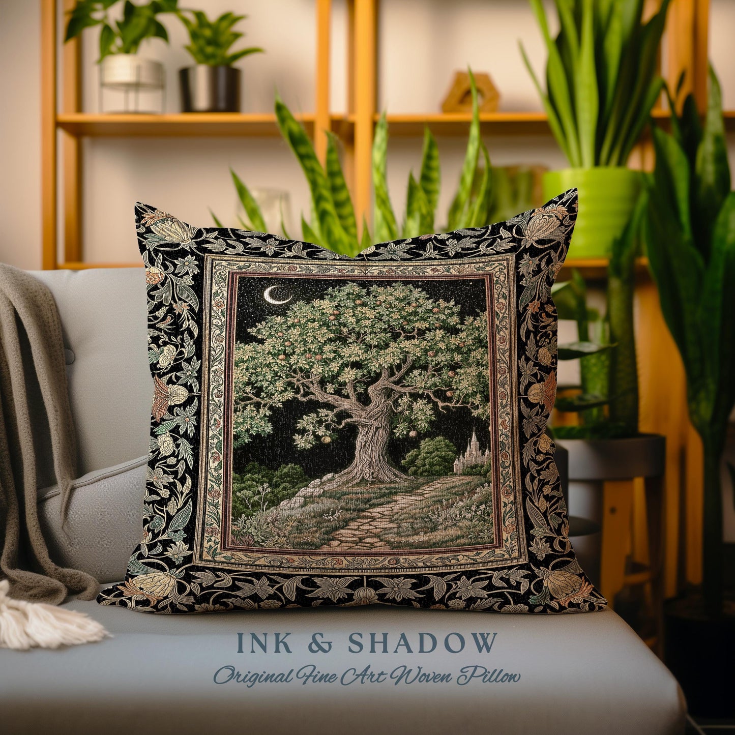Emerald Aesthetic Folklore Tree Tapestry Pillow Decorative Throw Cushion