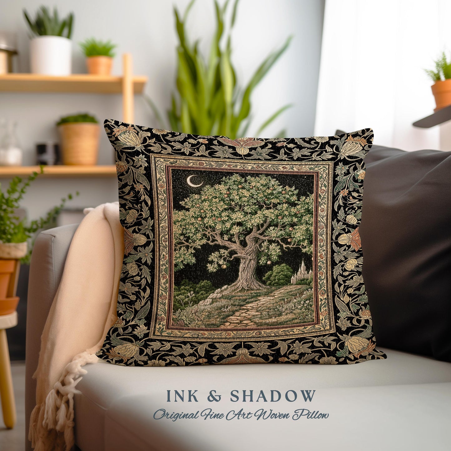 Emerald Aesthetic Folklore Tree Tapestry Pillow Decorative Throw Cushion