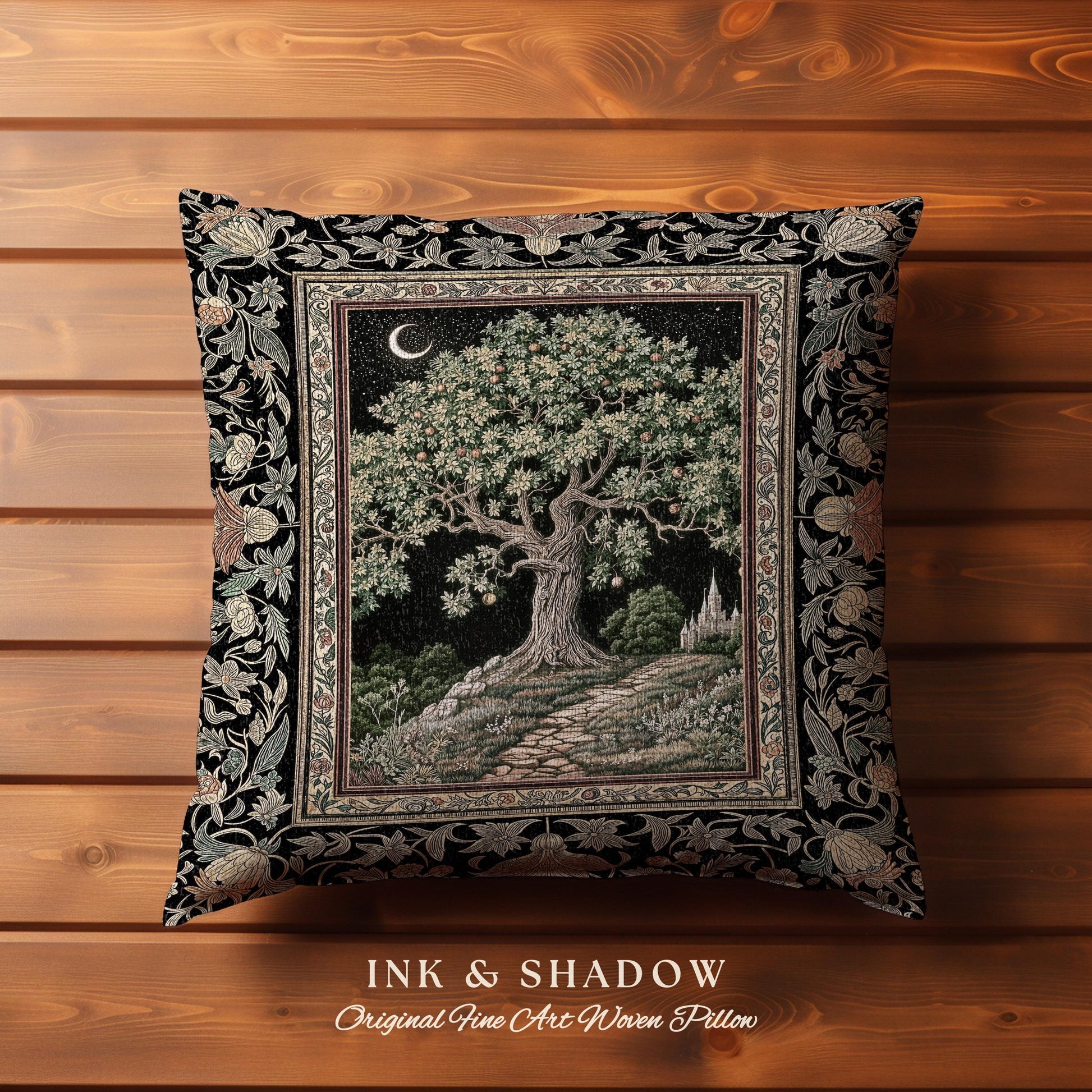Emerald Aesthetic Folklore Tree Tapestry Pillow Decorative Throw Cushion