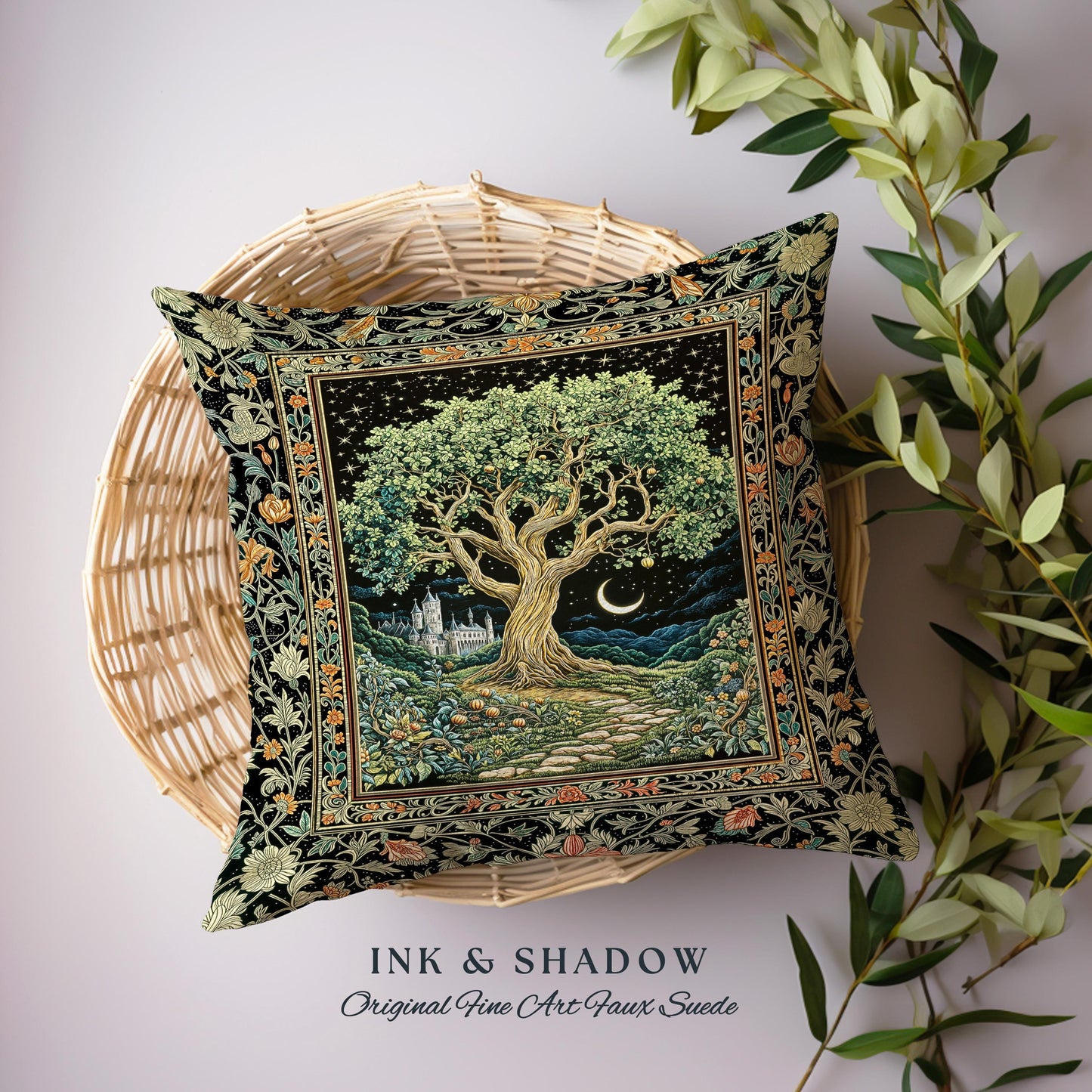 Fairytale Castle Tree of Life Decorative Cushion Tapestry Throw Pillow