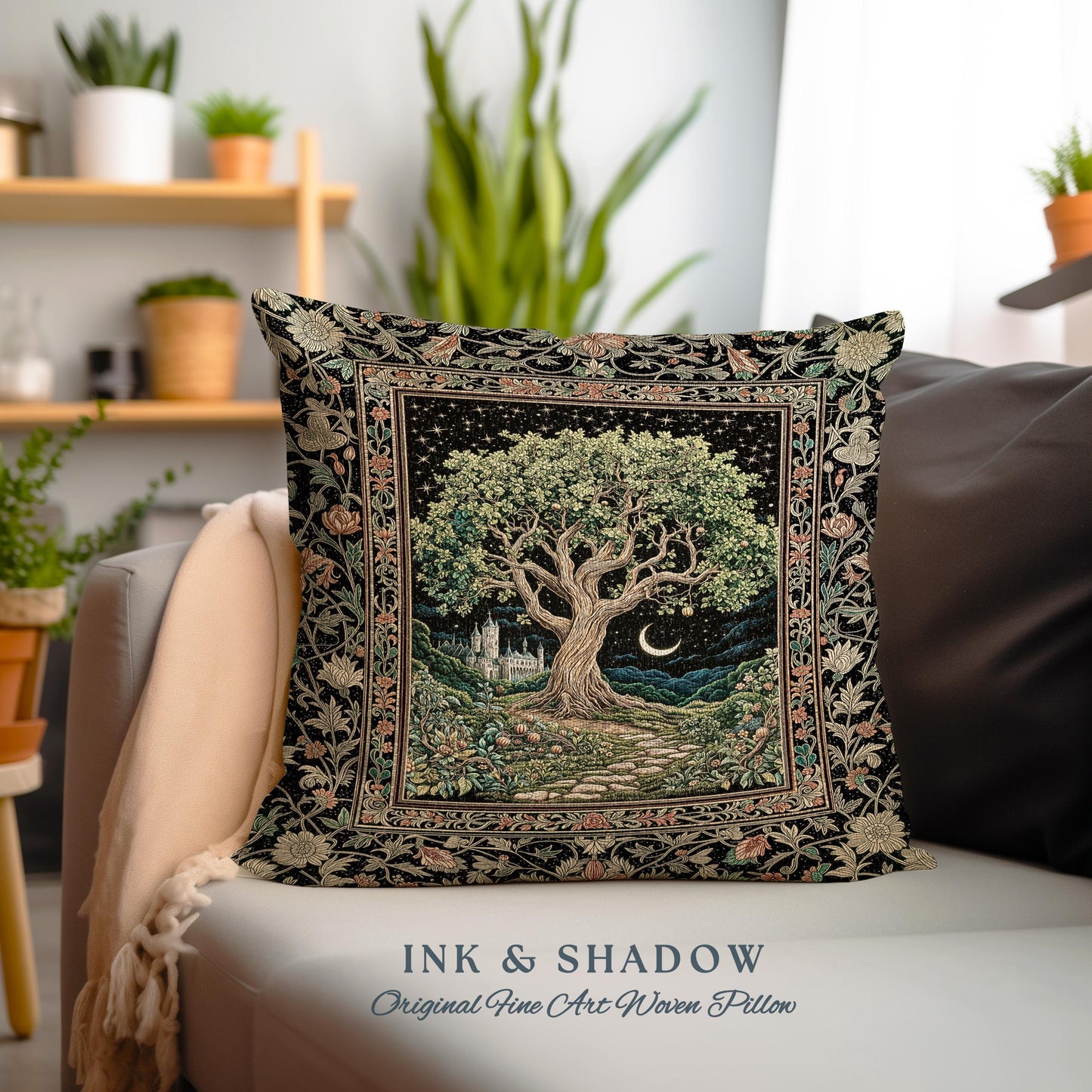 Fairytale Castle Tree of Life Decorative Cushion Tapestry Throw Pillow