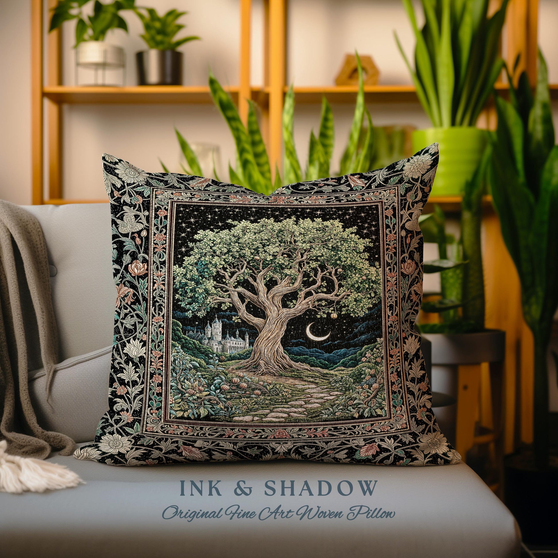 Fairytale Castle Tree of Life Decorative Cushion Tapestry Throw Pillow