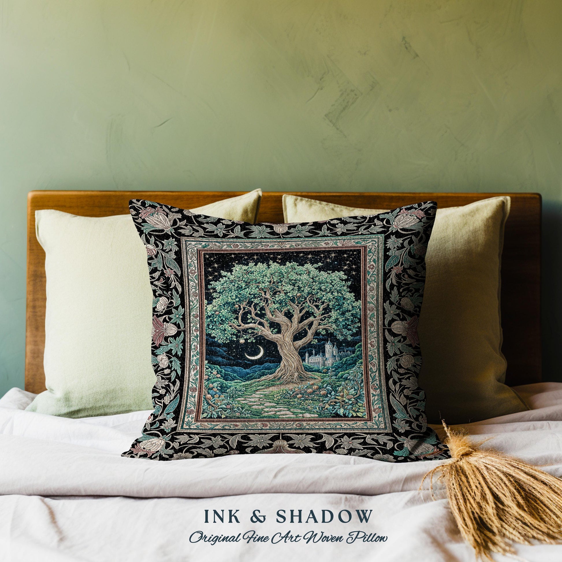 Fantasy Castle Tree of Life Tapestry Pillow Decorative Throw Cushion