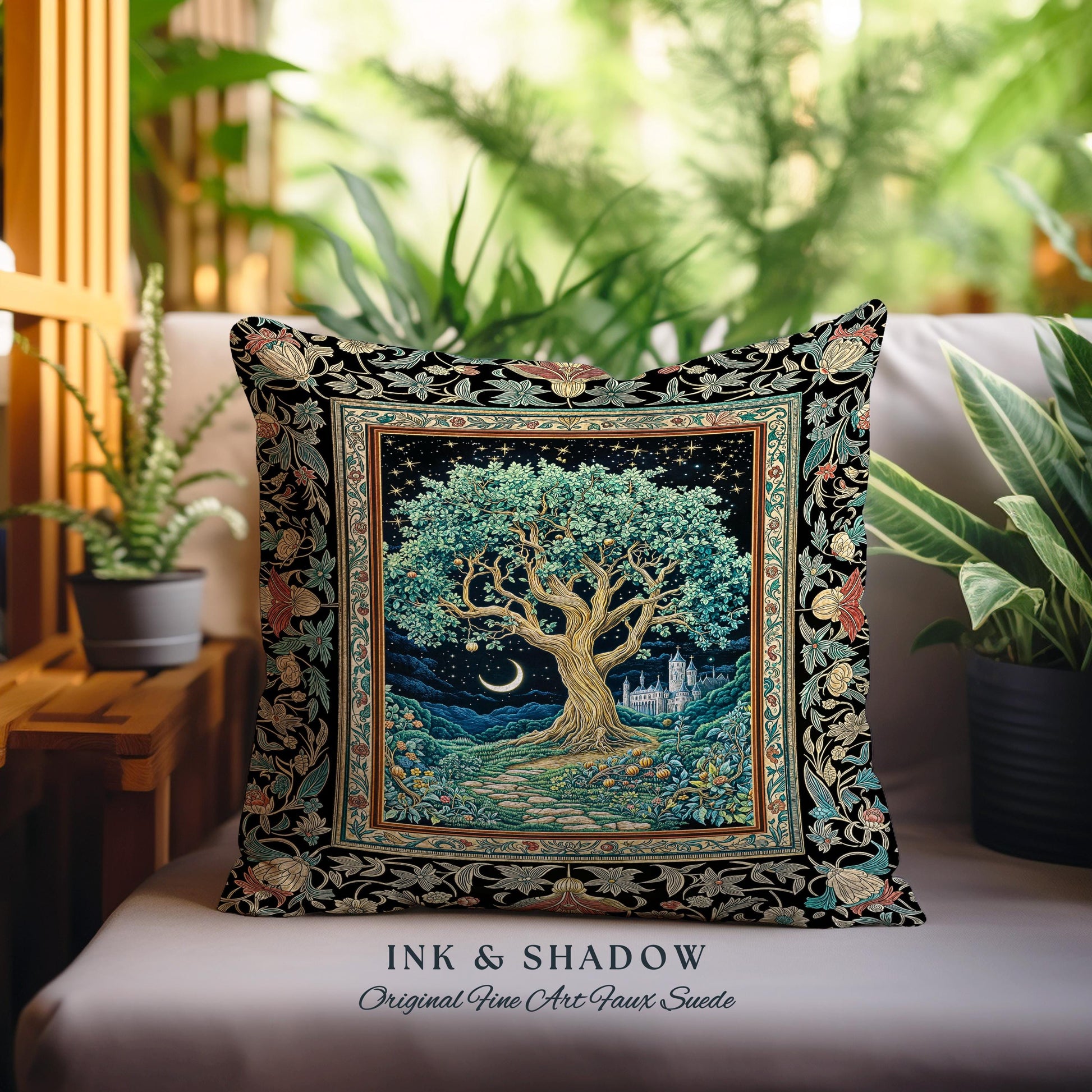 Fantasy Castle Tree of Life Tapestry Pillow Decorative Throw Cushion