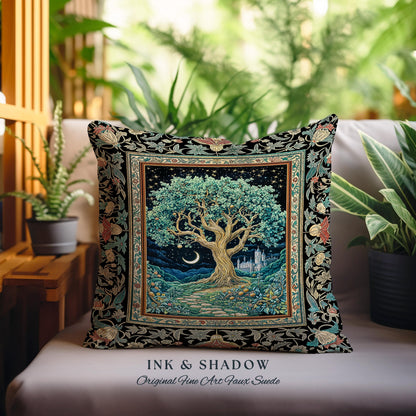 Fantasy Castle Tree of Life Tapestry Pillow Decorative Throw Cushion