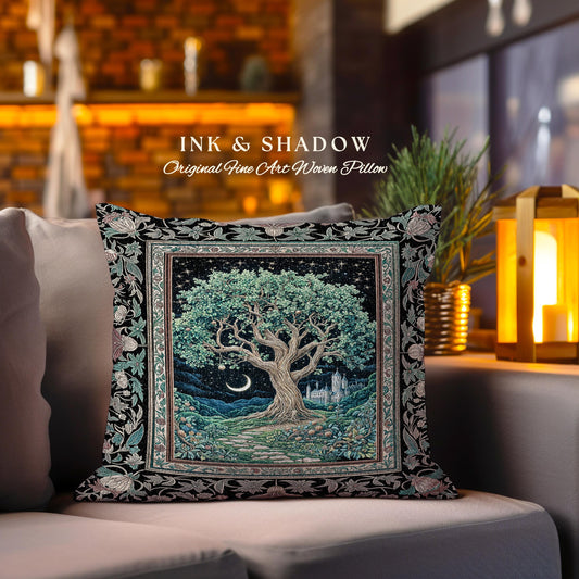 Fantasy Castle Tree of Life Tapestry Pillow Decorative Throw Cushion