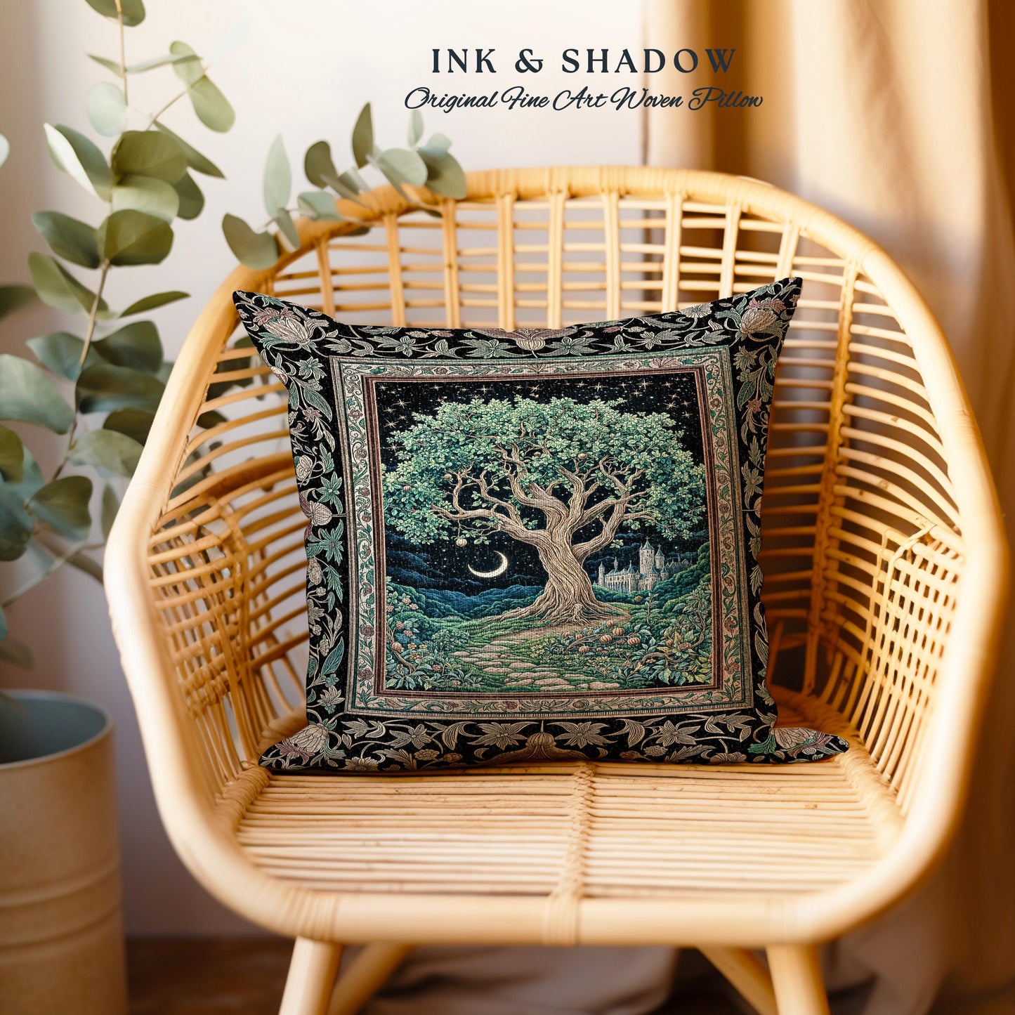 Fantasy Castle Tree of Life Tapestry Pillow Decorative Throw Cushion