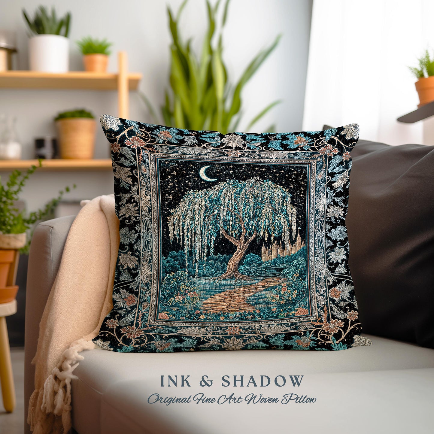Crescent Moon Medieval Forest Decorative Tree Cushion Tapestry Throw Pillow
