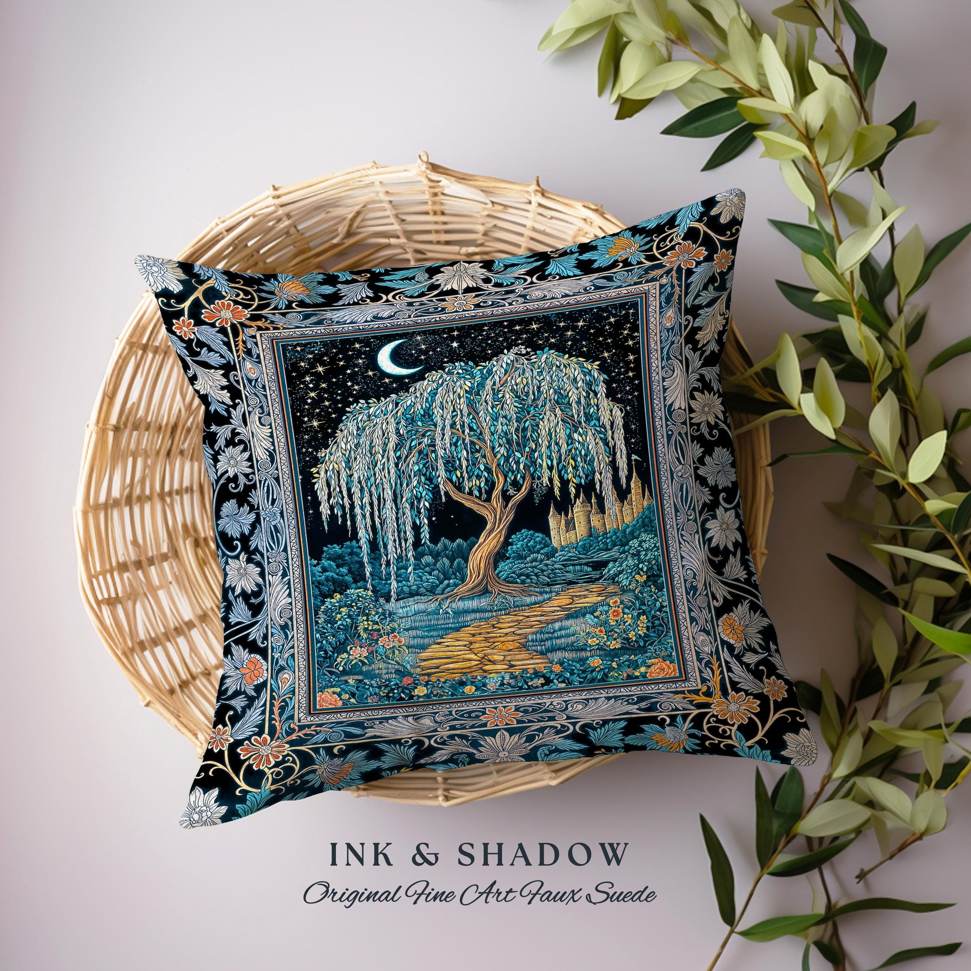 Crescent Moon Medieval Forest Decorative Tree Cushion Tapestry Throw Pillow