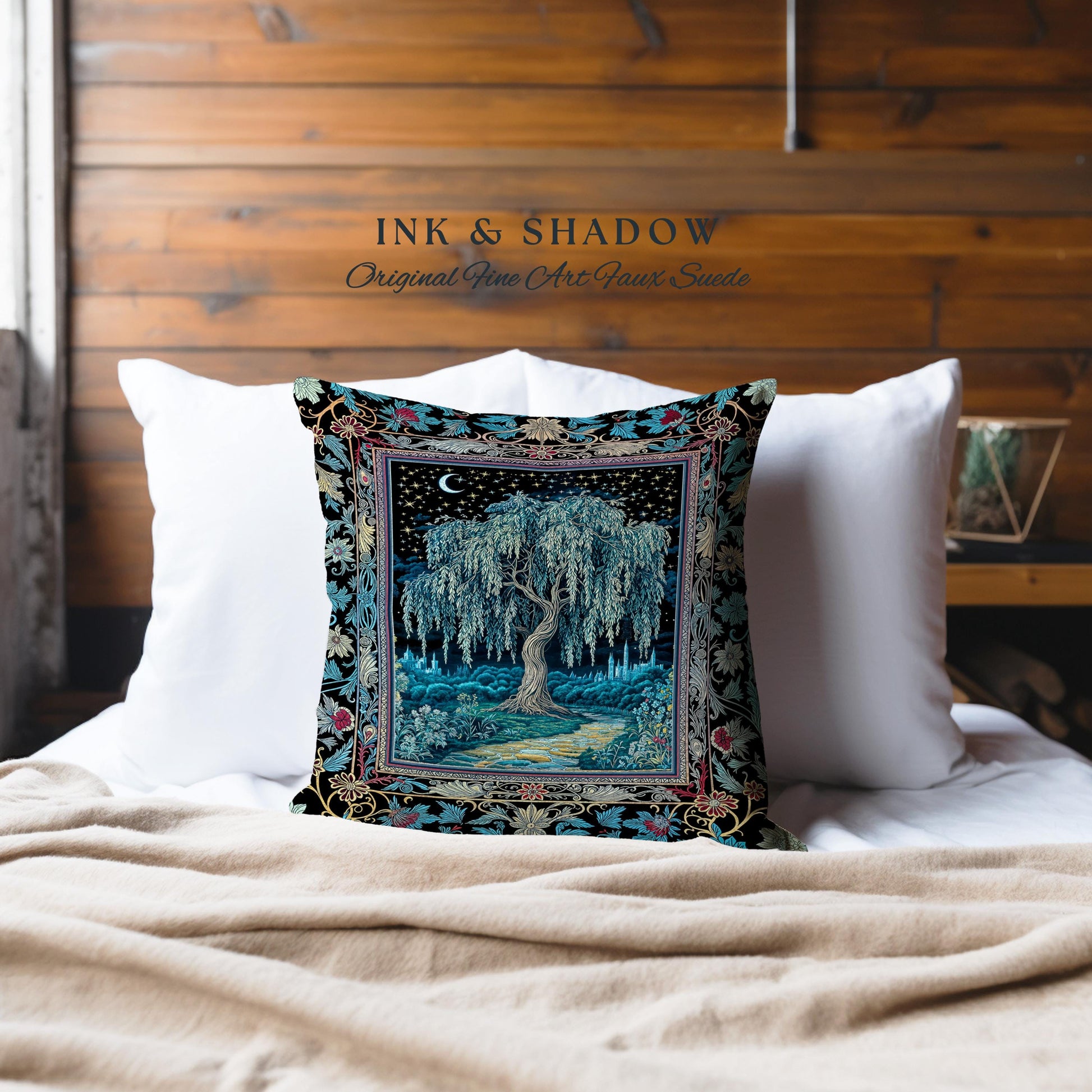 Starry Night Weeping Willow Tree Tapestry Pillow Decorative Throw Cushion