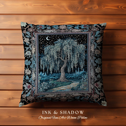 Starry Night Weeping Willow Tree Tapestry Pillow Decorative Throw Cushion