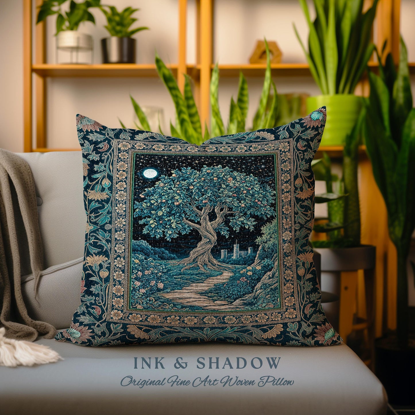 Enchanted Woodland Path Decorative Tree Cushion Tapestry Throw Pillow