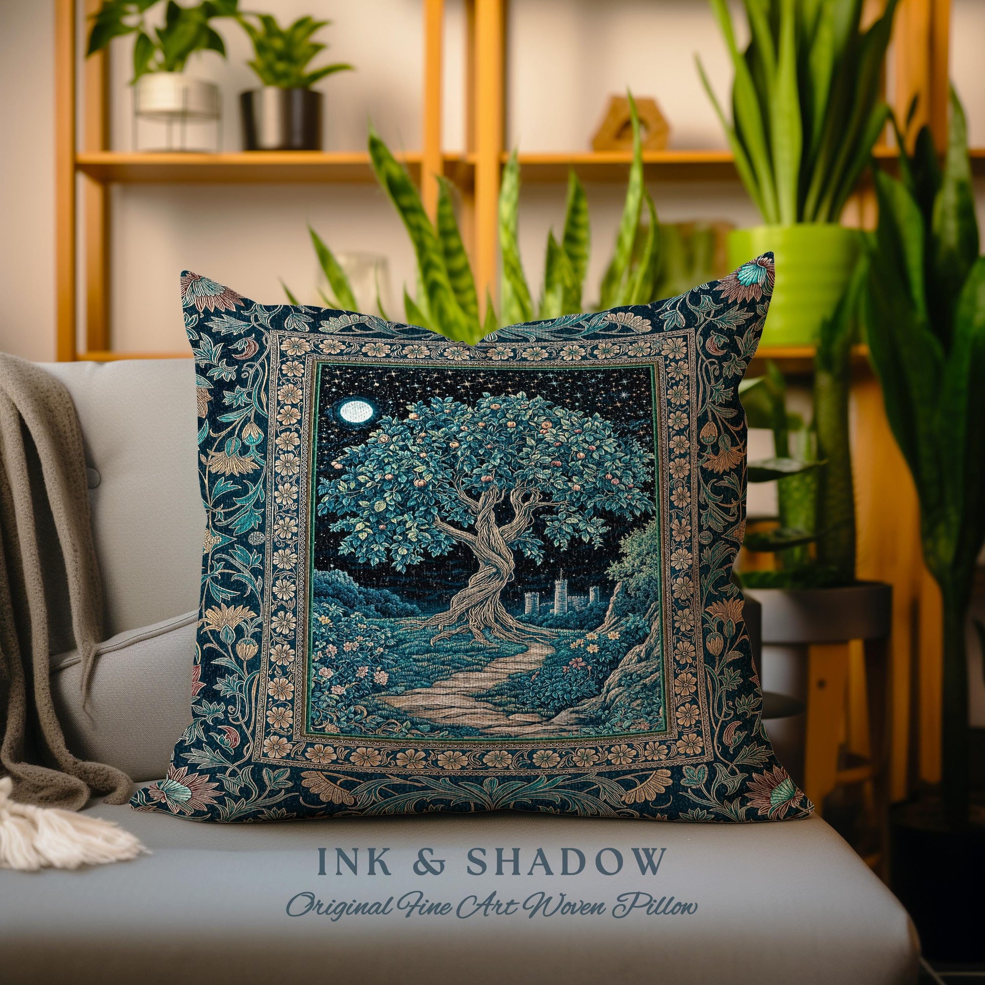 Enchanted Woodland Path Decorative Tree Cushion Tapestry Throw Pillow