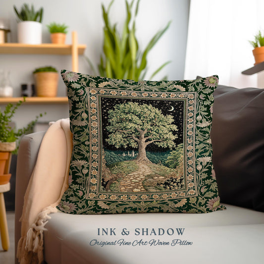 Cottagecore Moonlit Meadow Tree Tapestry Pillow Decorative Throw Cushion