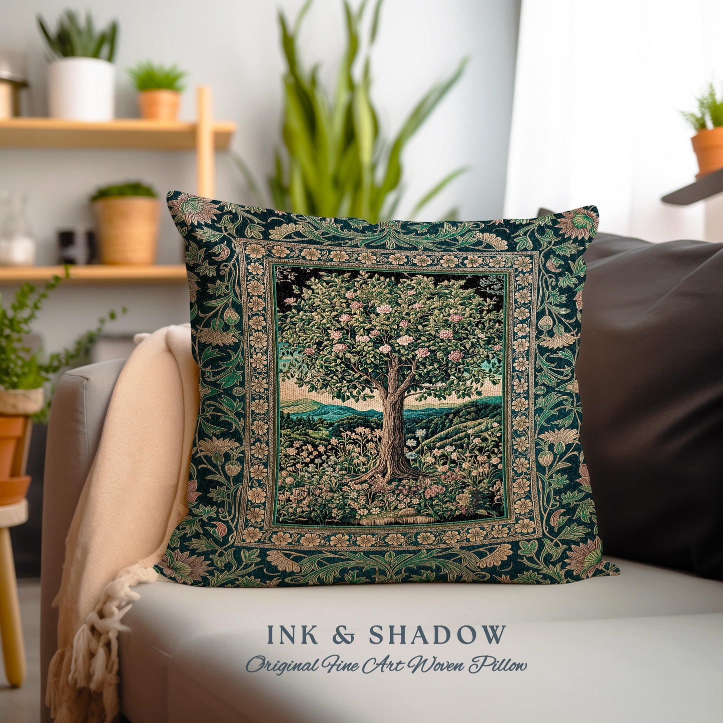 Countryside Sunset Tree of Life Decorative Cushion Tapestry Throw Pillow