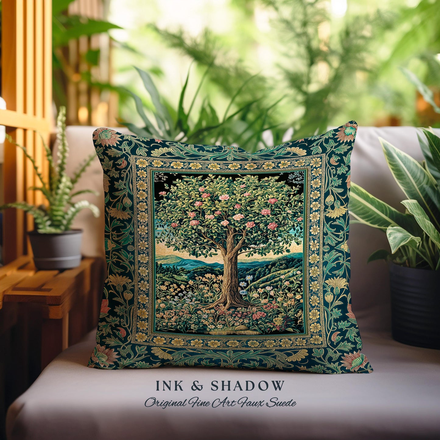 Countryside Sunset Tree of Life Decorative Cushion Tapestry Throw Pillow