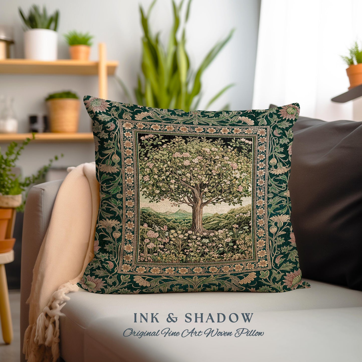 Pastoral Wildflower Garden Tree Tapestry Pillow Decorative Throw Cushion