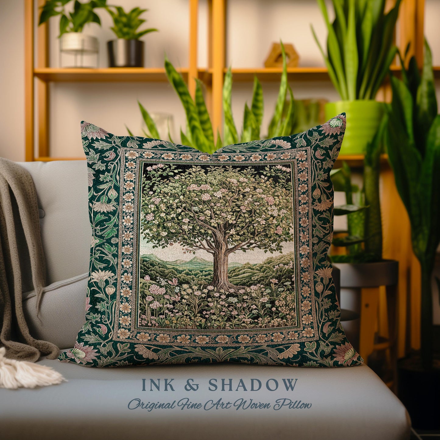 Pastoral Wildflower Garden Tree Tapestry Pillow Decorative Throw Cushion