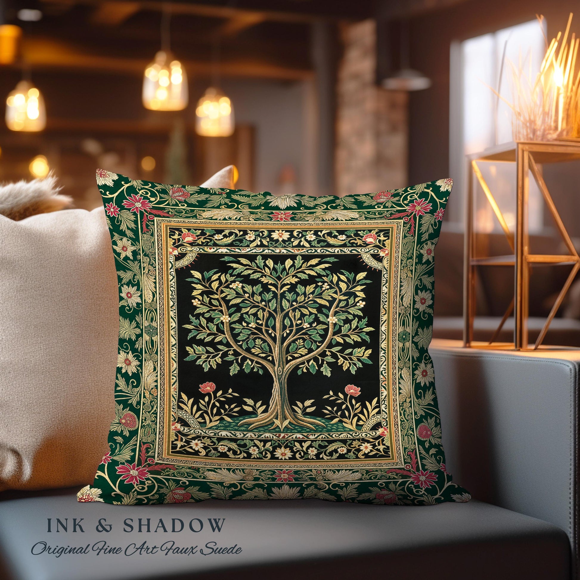 Folk Art Tree of Life Decorative Cushion Tapestry Throw Pillow
