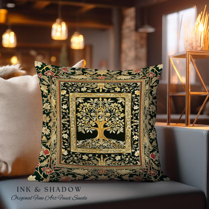 Regal Golden Tree of Life Tapestry Pillow Decorative Throw Cushion
