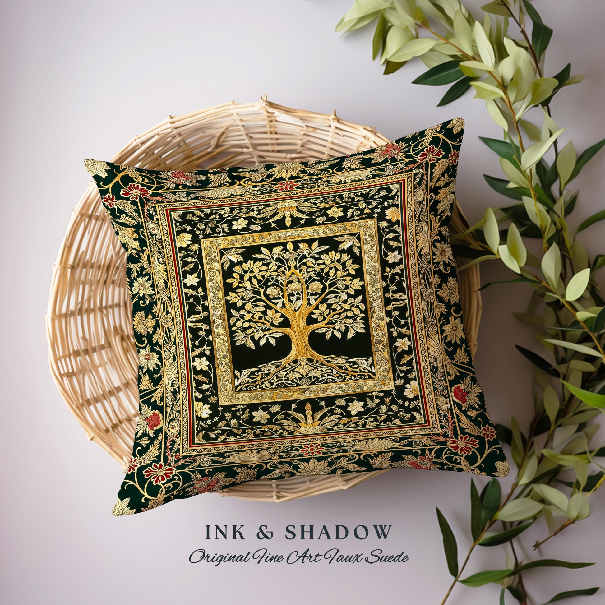 Regal Golden Tree of Life Tapestry Pillow Decorative Throw Cushion