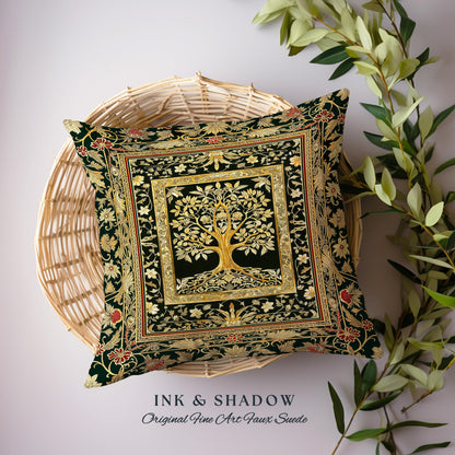 Regal Golden Tree of Life Tapestry Pillow Decorative Throw Cushion