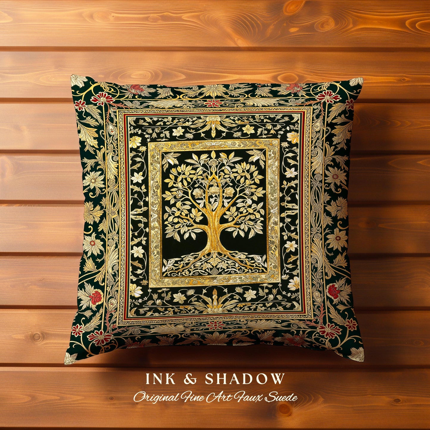 Regal Golden Tree of Life Tapestry Pillow Decorative Throw Cushion