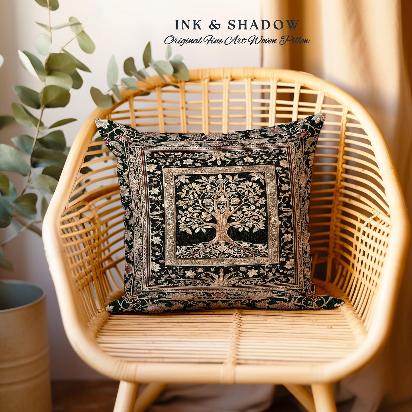 Regal Golden Tree of Life Tapestry Pillow Decorative Throw Cushion