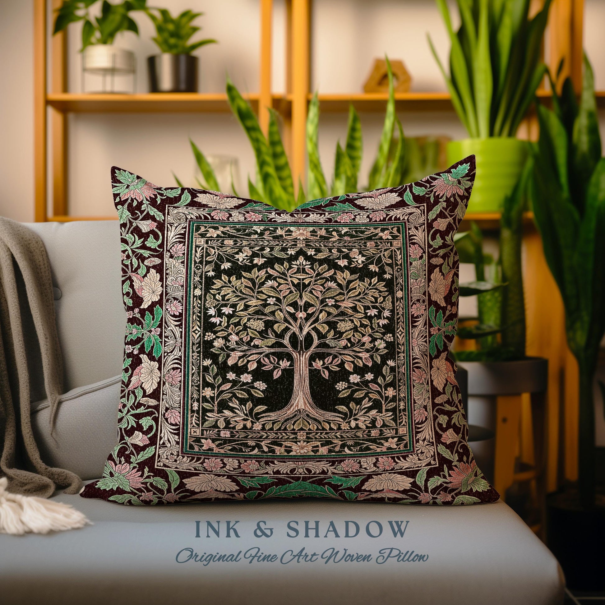 Whimsical Floral Tree of Life Decorative Cushion Tapestry Throw Pillow