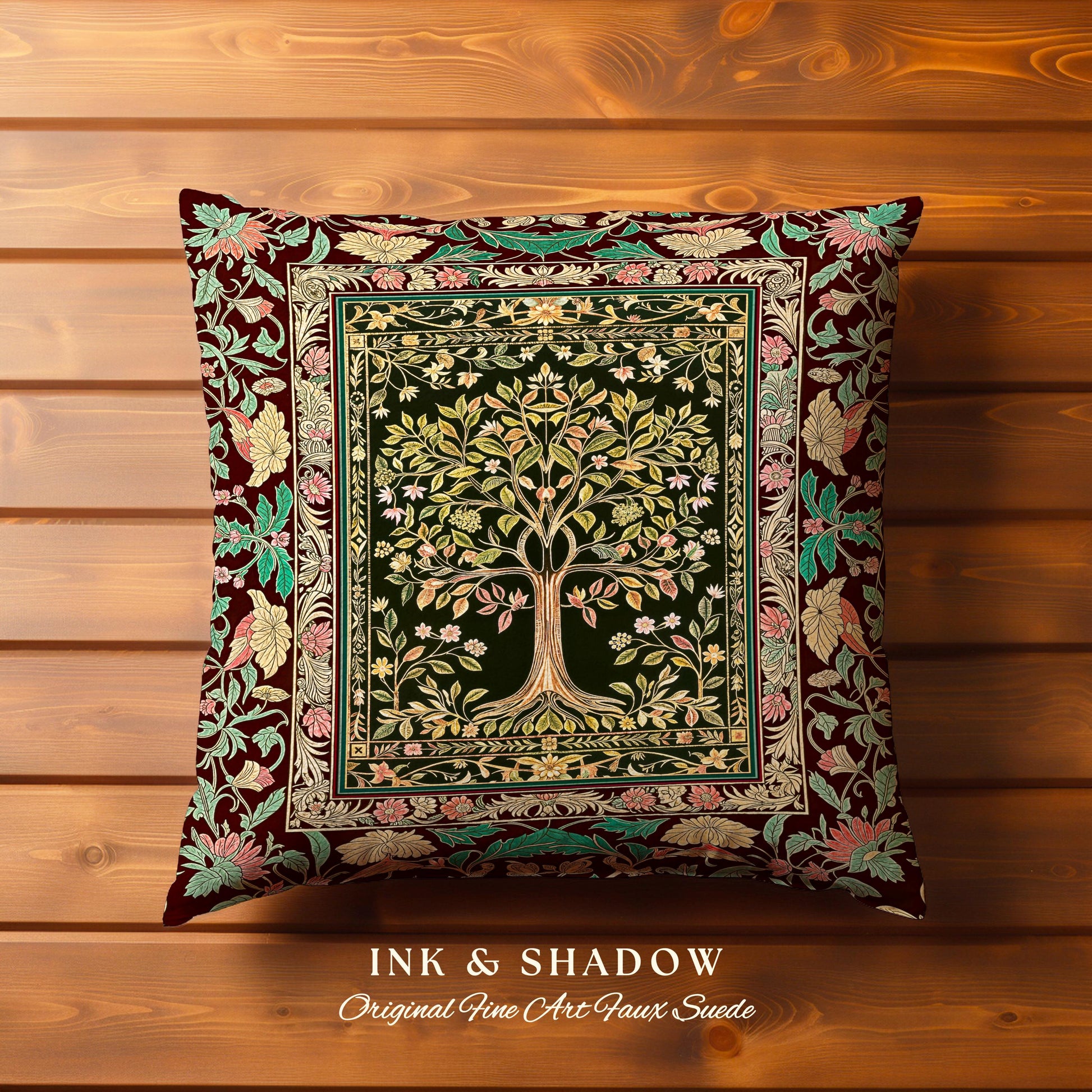 Whimsical Floral Tree of Life Decorative Cushion Tapestry Throw Pillow