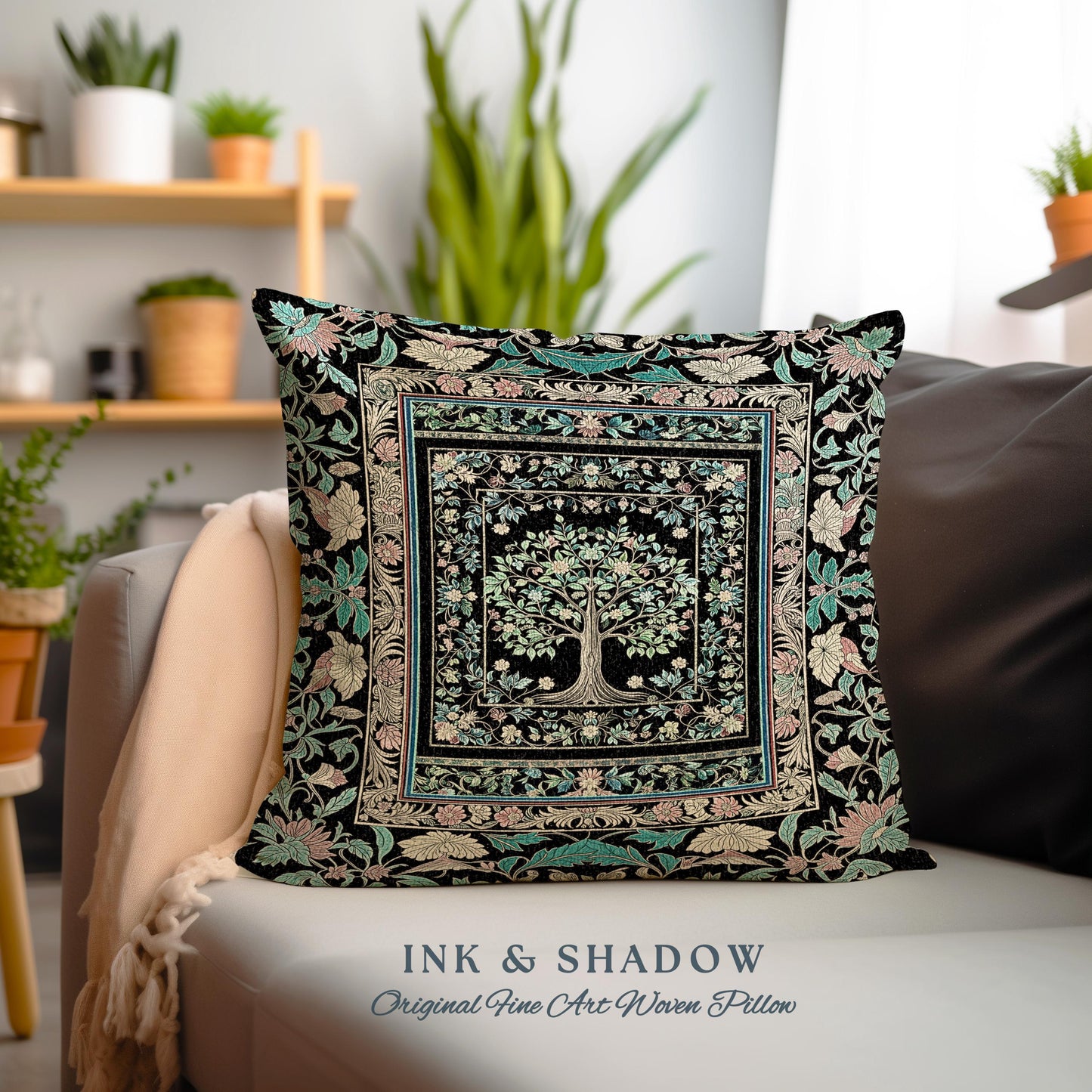 Dark Gothic Pastel Tree of Life Tapestry Pillow Decorative Throw Cushion