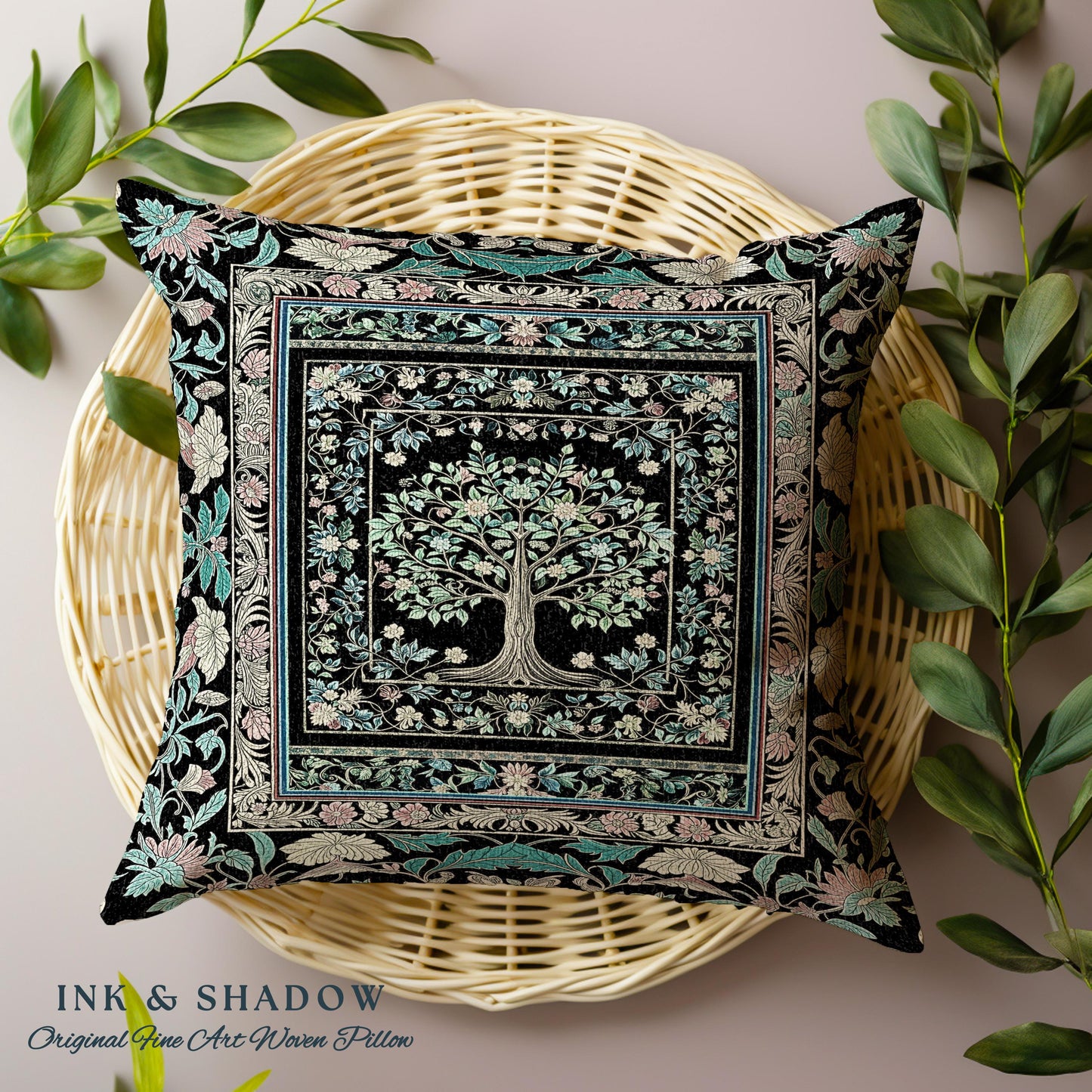 Dark Gothic Pastel Tree of Life Tapestry Pillow Decorative Throw Cushion