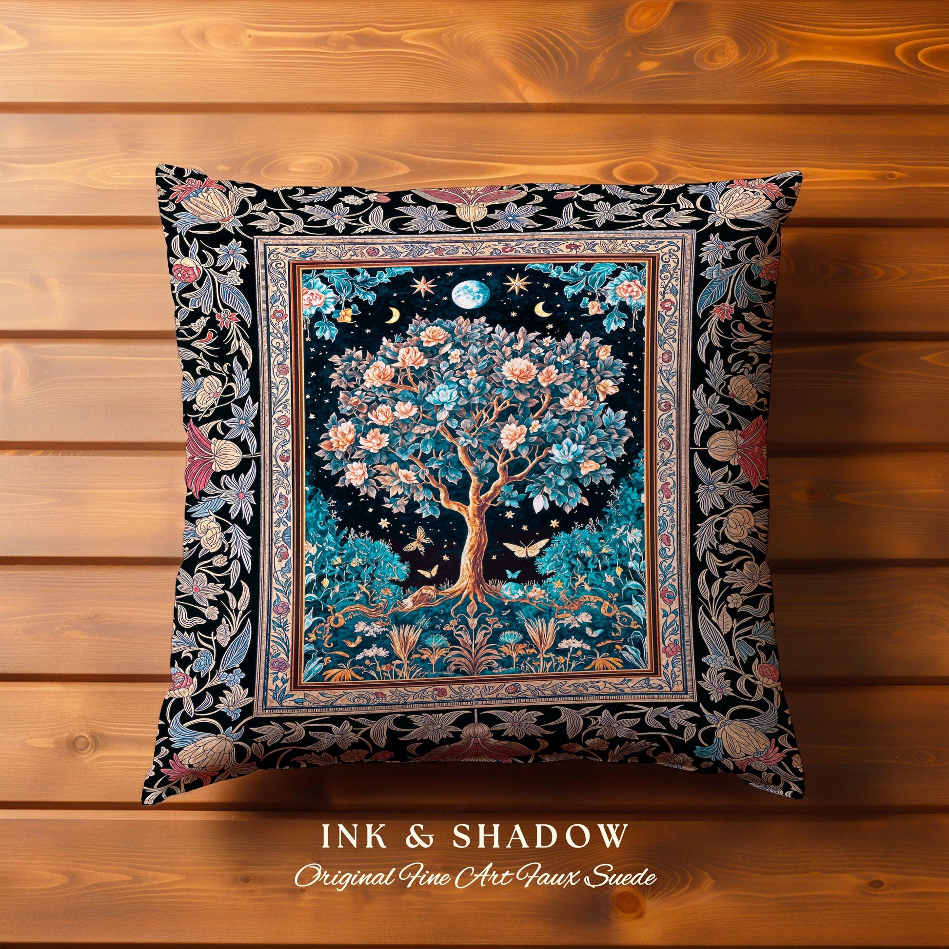 Enchanted Moonlit Tree of Life Decorative Cushion Tapestry Throw Pillow