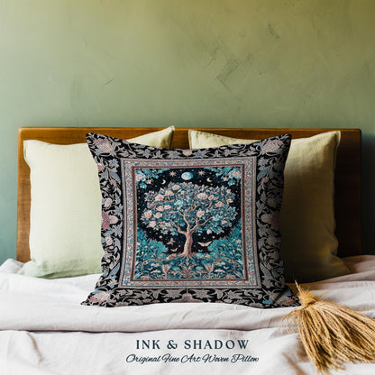 Enchanted Moonlit Tree of Life Decorative Cushion Tapestry Throw Pillow