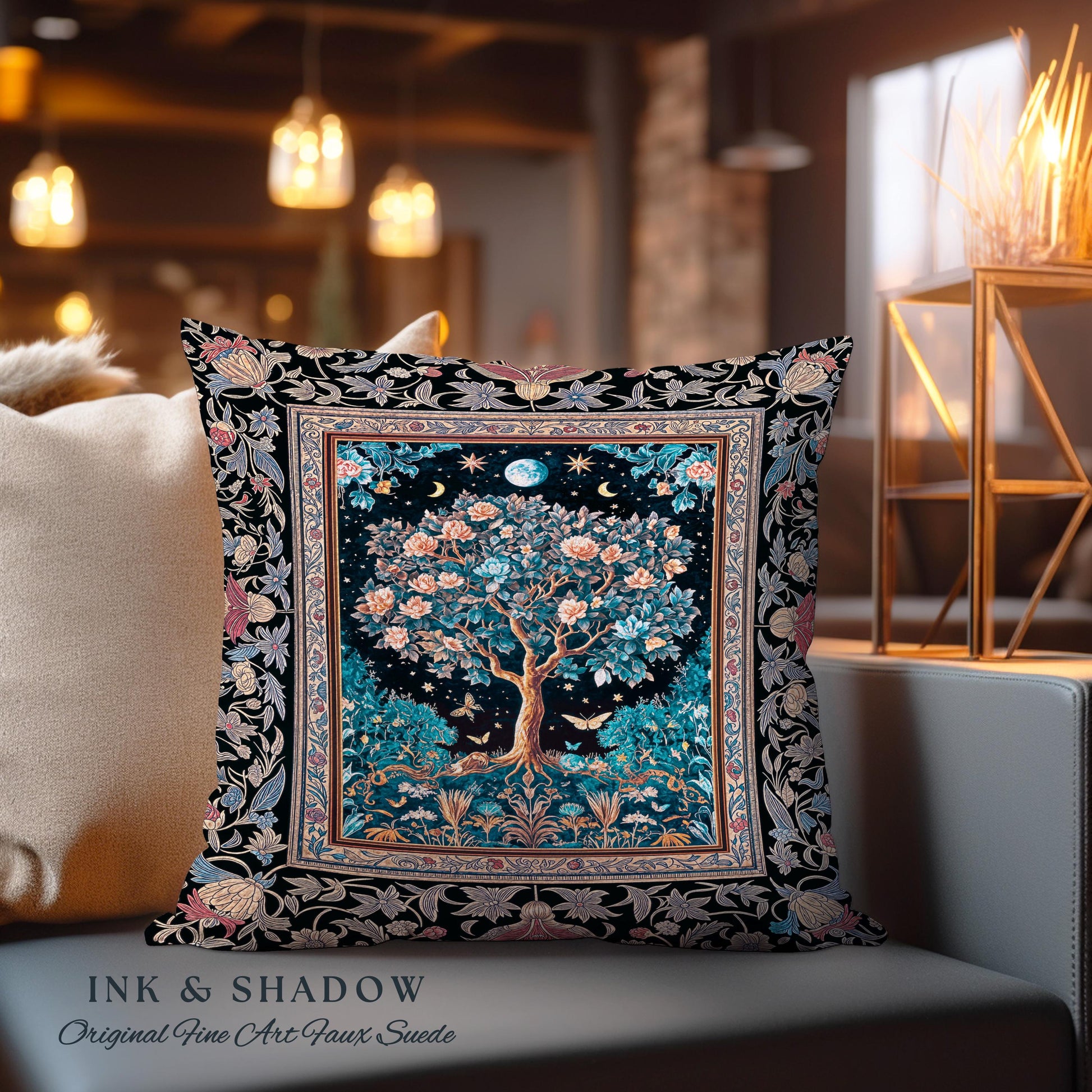 Enchanted Moonlit Tree of Life Decorative Cushion Tapestry Throw Pillow