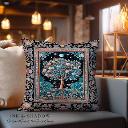 Enchanted Moonlit Tree of Life Decorative Cushion Tapestry Throw Pillow